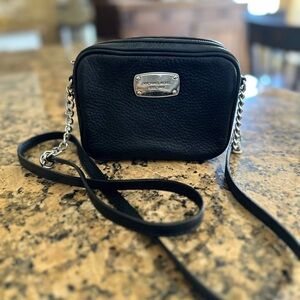MICHAEL Michael Kors black pebbled leather small crossbody with silver hardware